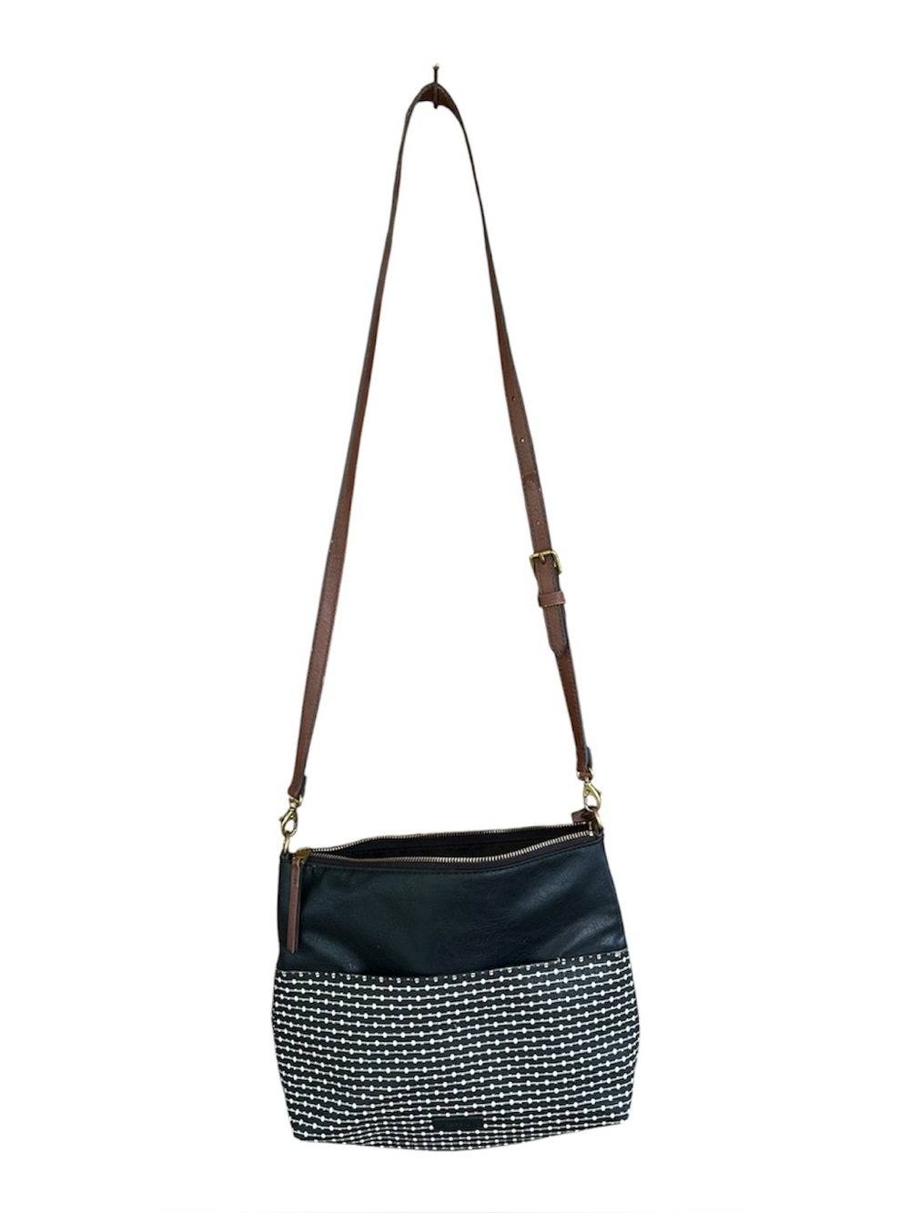 Fossil Fiona Crossbody Pocketbook  Purse Bag Black White Brown Strap